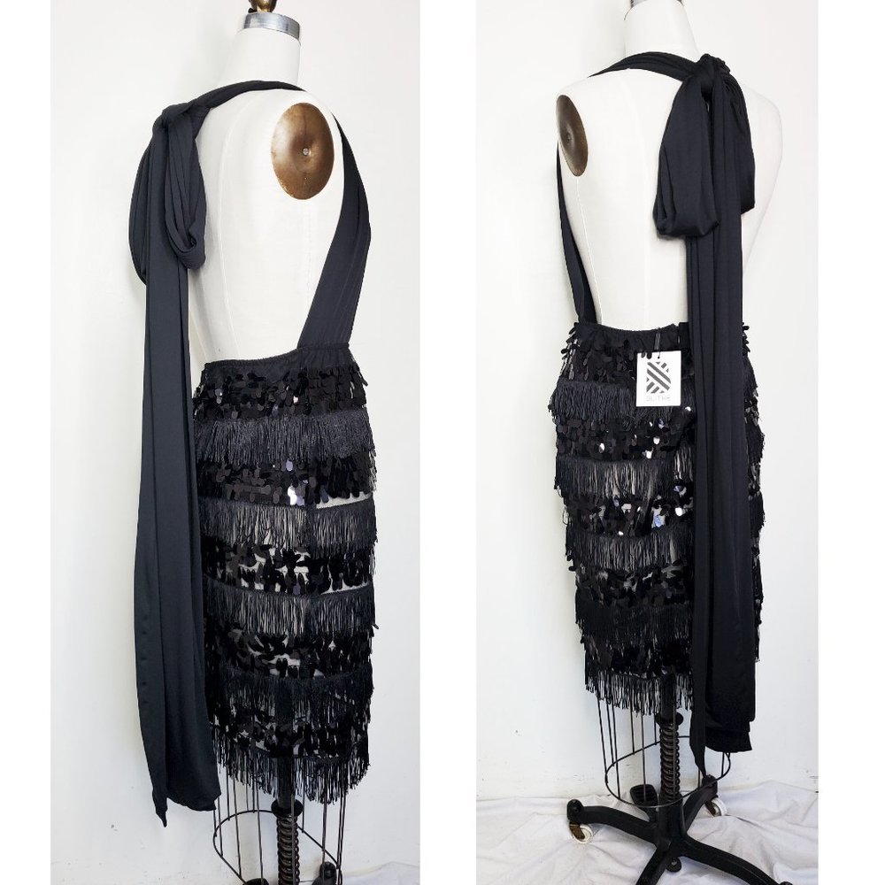 BLITHE Womens Black Fringe and Sequin Party Dress Retro 20s L NWT - Picture 7 of 12